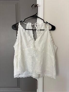 NWOT American Eagle White Embroidered Halter Tank
